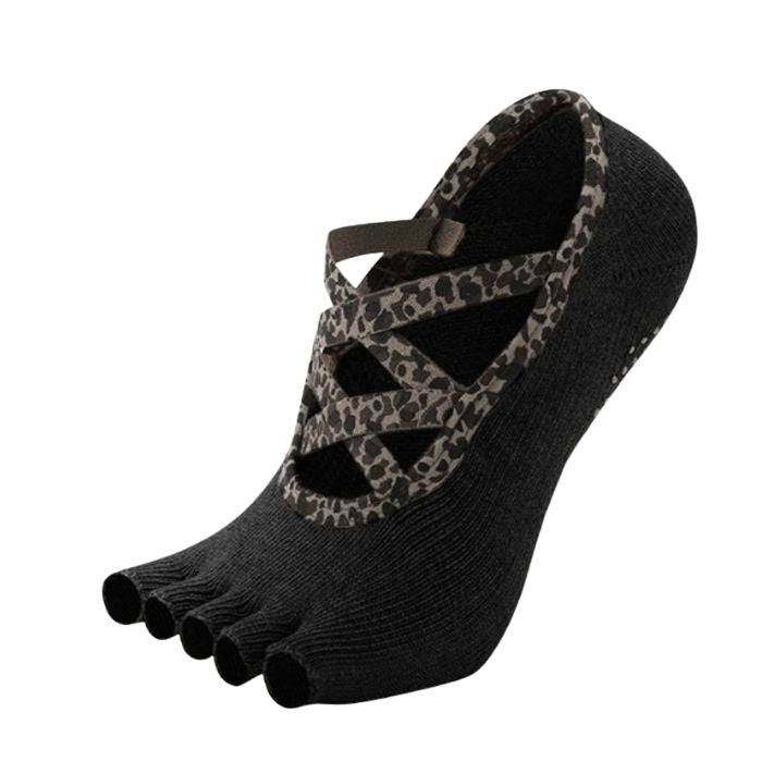 Half Toe Untamed Low Rise Grip Socks-Black Leopard