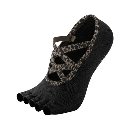 Half Toe Untamed Low Rise Grip Socks-Black Leopard