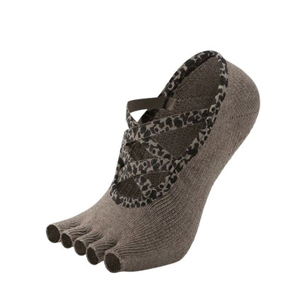 Half Toe Untamed Low Rise Grip Socks-Brown Leopard