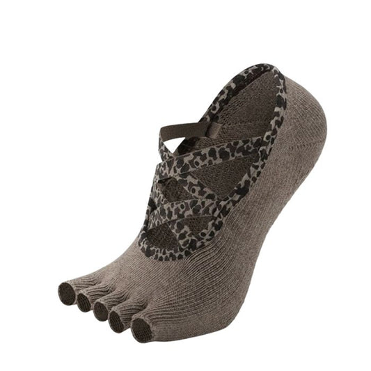 Half Toe Untamed Low Rise Grip Socks-Brown Leopard